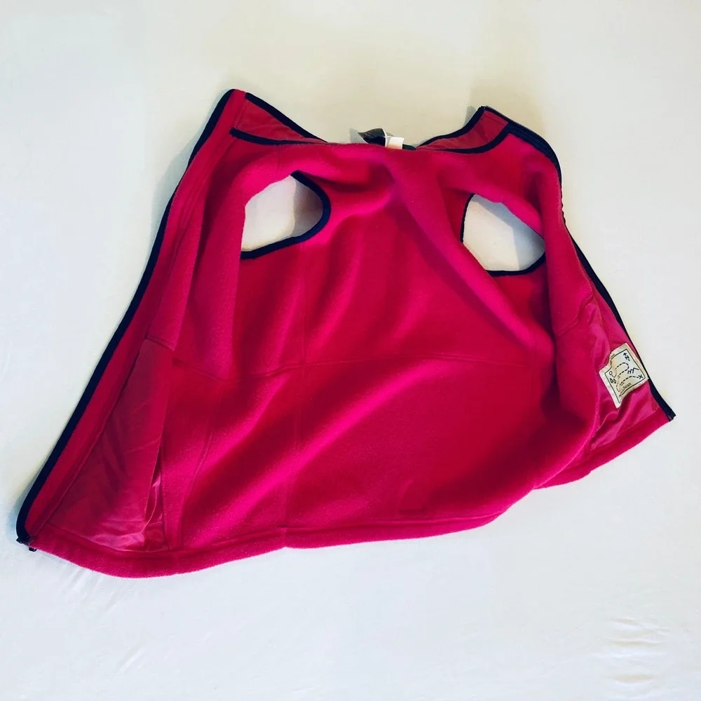 LL Bean Girls Kids Fleece Vest XL 18 Pink Full Zip Mountain Logo‎ Reflective